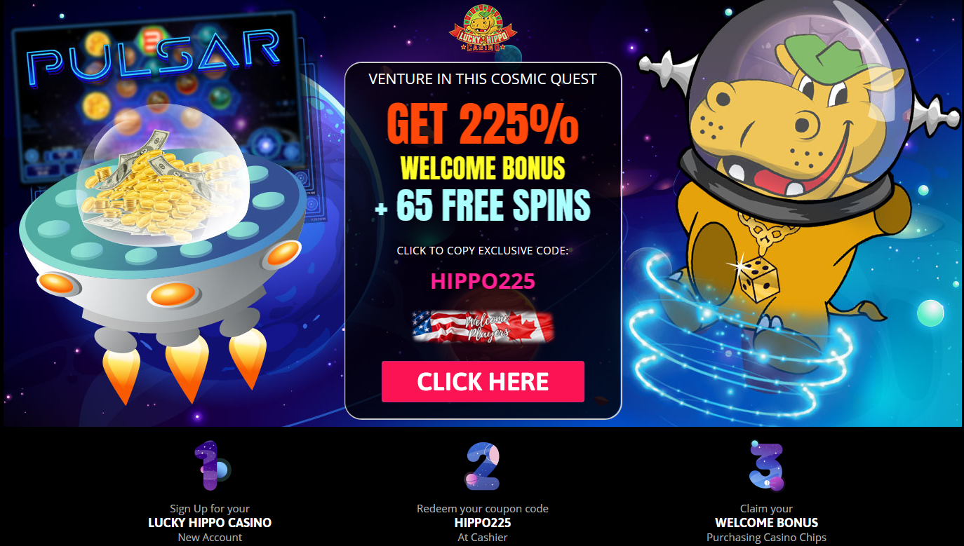 Lucky Hippo Casino-225% WELCOME BONUS + 65 FREE SPINS