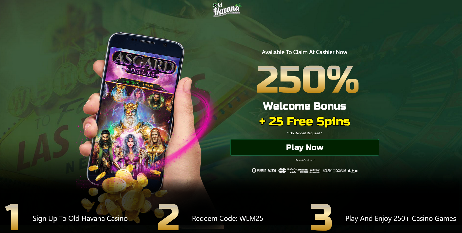 250% WELCOME
                                  BONUS + 25 FREE SPINS