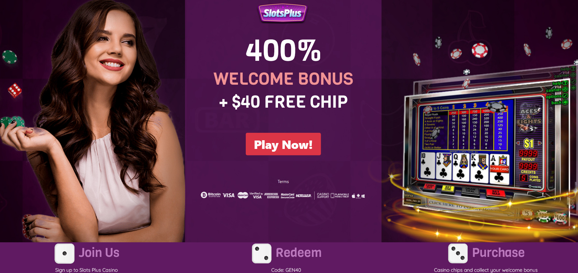Slots Plus Casino - 400% WELCOME BONUS | + $40 FREE CHIP