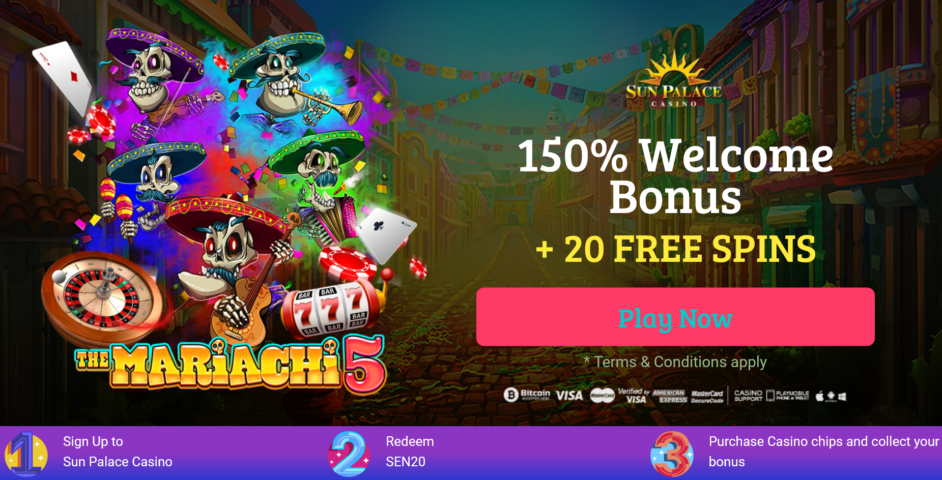 150%
                                  WELCOME BONUS + 20 FREE SPINS